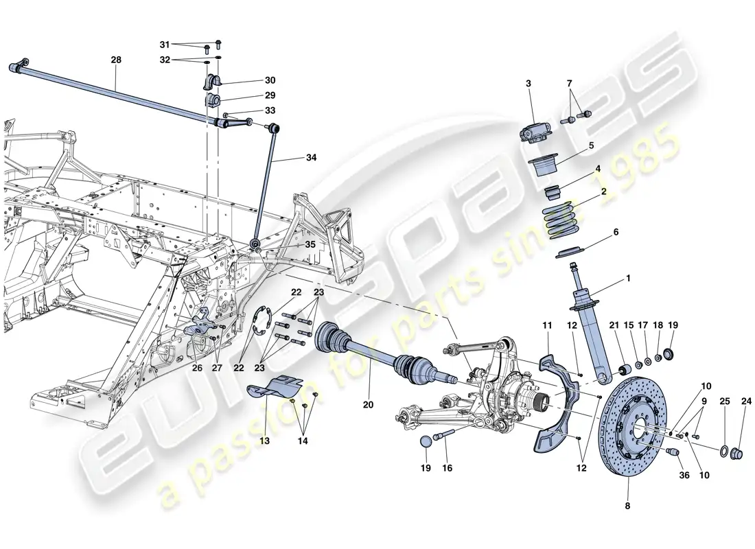 ferrari laferrari aperta (usa) suspensión trasera: amortiguador y disco de freno diagrama de piezas