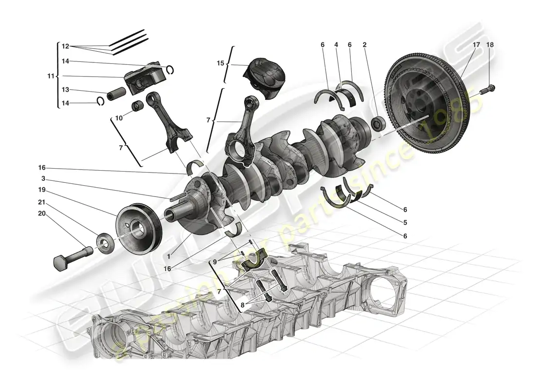 ferrari laferrari (europe) cigüeñal - bielas y pistones diagrama de piezas