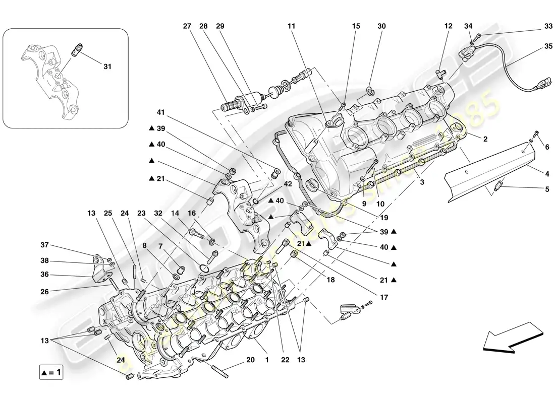 ferrari f430 spider (usa) left hand cylinder head diagrama de piezas