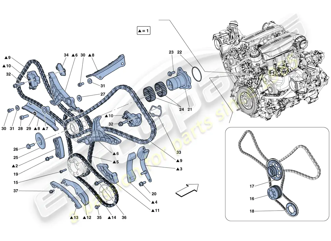 ferrari 488 gtb (rhd) sistema de tiempo - conducción diagrama de piezas