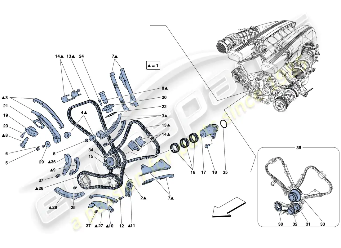 ferrari f12 berlinetta (rhd) sistema de tiempo - conducción diagrama de piezas