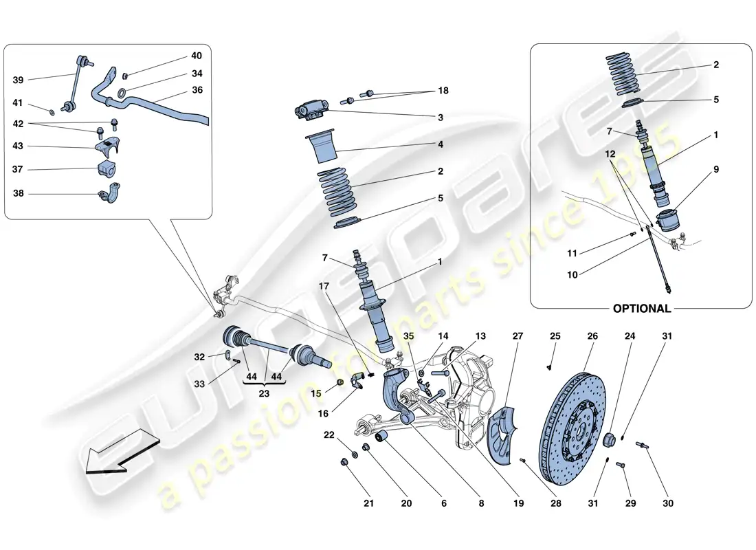 ferrari gtc4 lusso (rhd) suspensión delantera - amortiguador y disco de freno diagrama de piezas