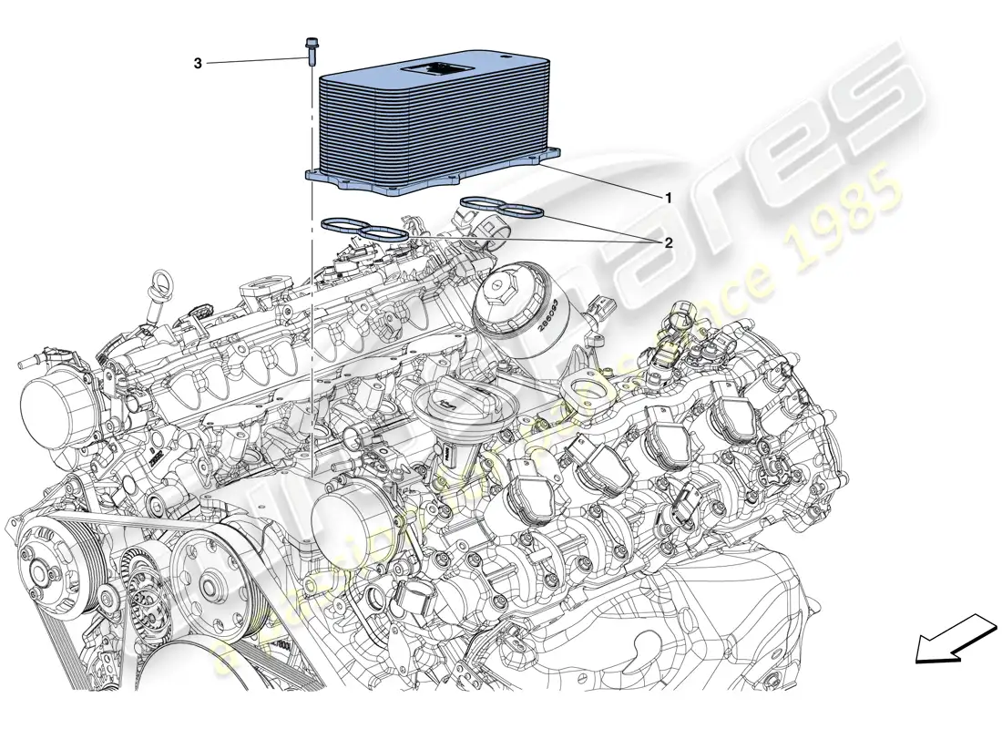 ferrari gtc4 lusso t (rhd) intercambiador de calor del motor diagrama de piezas
