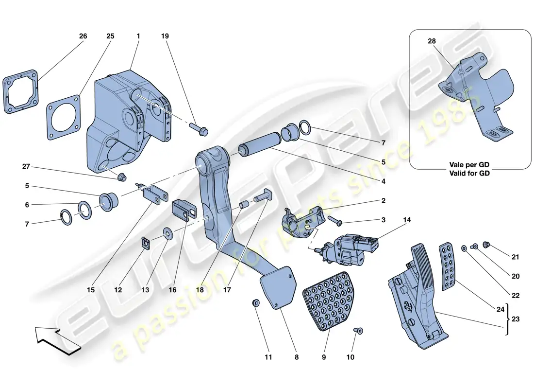 ferrari gtc4 lusso (rhd) montaje completo del pedal diagrama de piezas