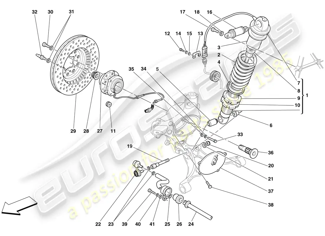 ferrari f430 spider (usa) suspensión delantera - amortiguador y disco de freno diagrama de piezas