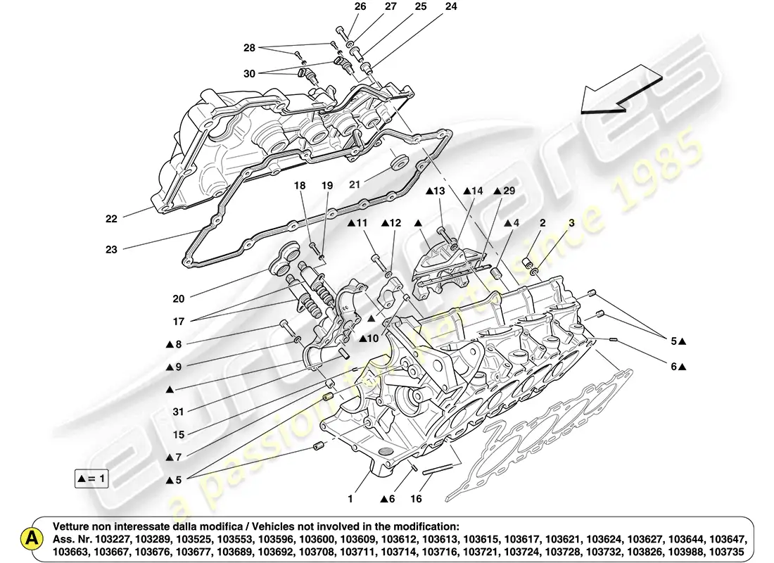 ferrari california (europe) culata del lado derecho diagrama de piezas