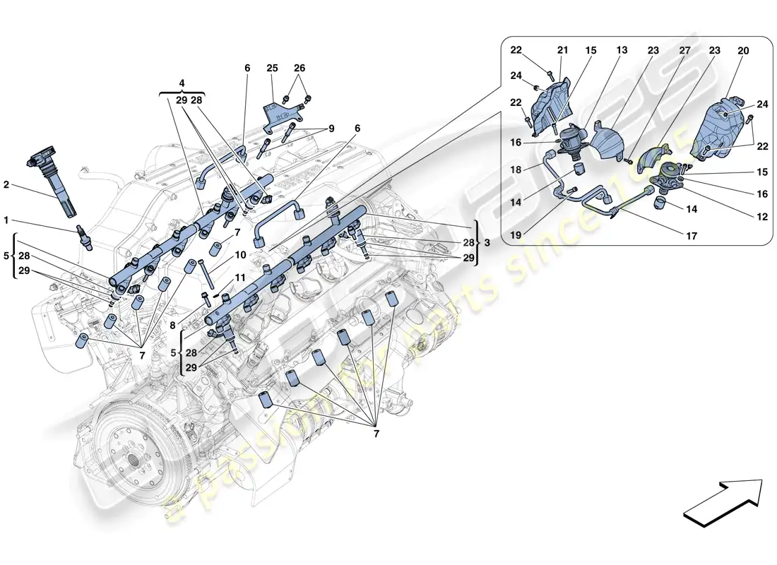 ferrari gtc4 lusso (rhd) inyección - sistema de encendido diagrama de piezas