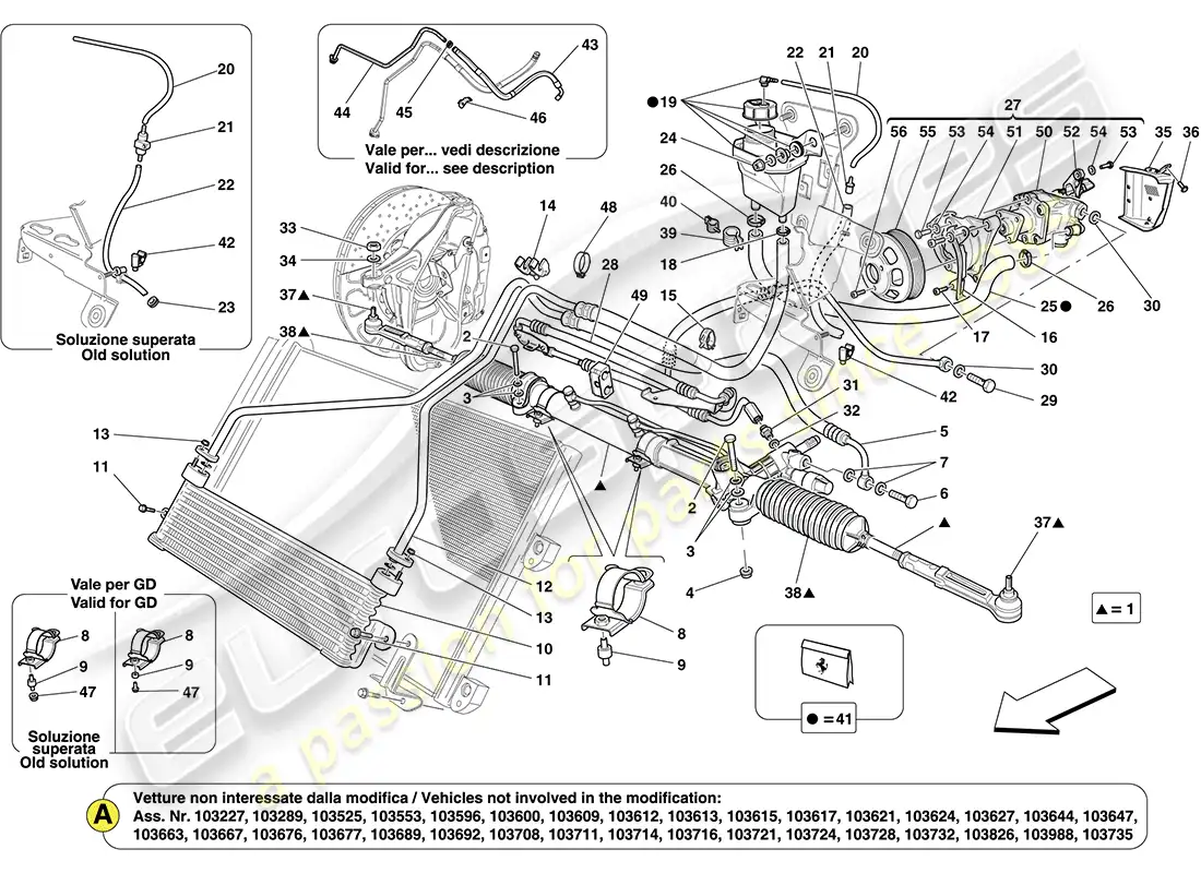 ferrari california (europe) caja de dirección y bomba de dirección asistida diagrama de piezas
