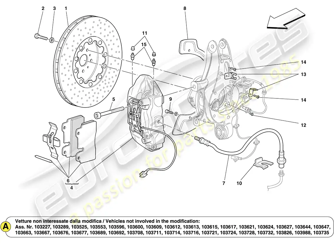 ferrari california (europe) componentes del sistema de freno de la rueda trasera diagrama de piezas