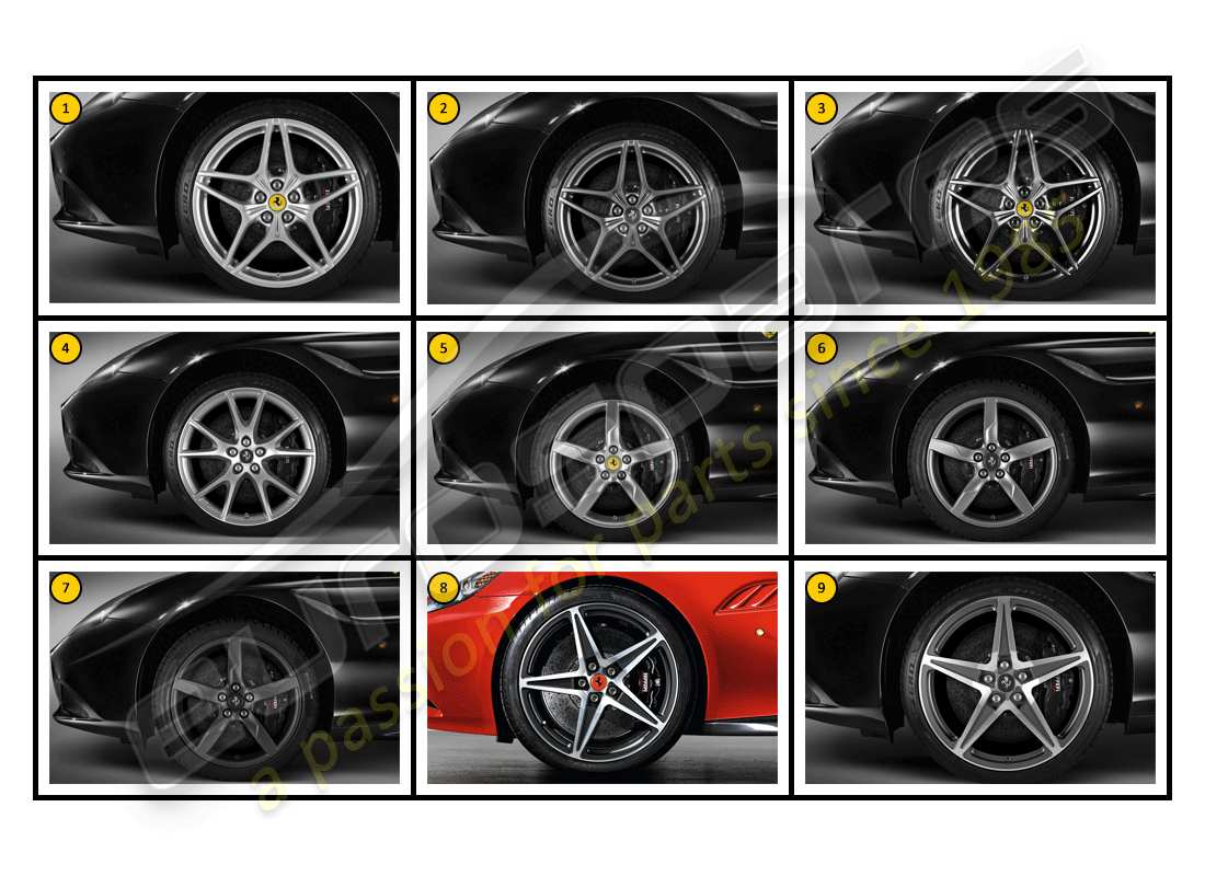ferrari california (accessories) exteriores - ruedas diagrama de piezas