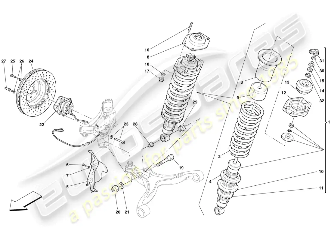ferrari 599 sa aperta (usa) suspensión delantera - amortiguador y disco de freno diagrama de piezas