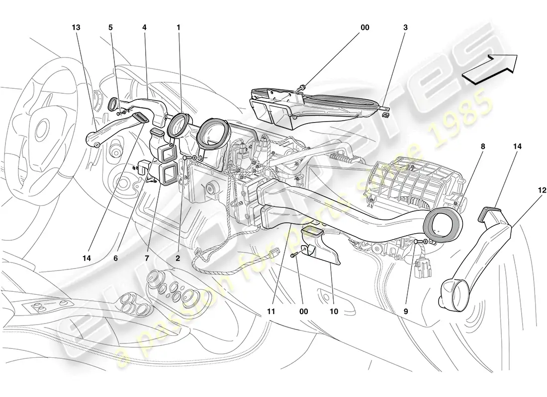 ferrari california (rhd) unidad de aire acondicionado: distribución diagrama de piezas