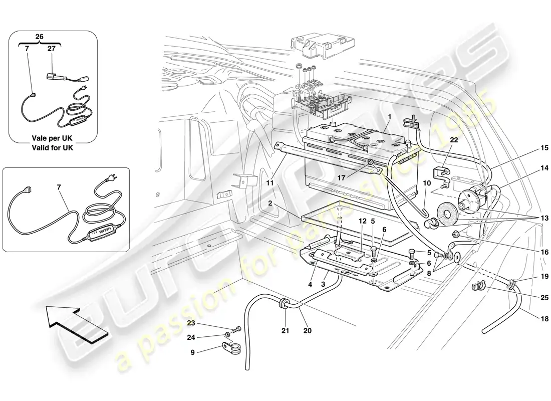 ferrari 599 gto (rhd) batería diagrama de piezas