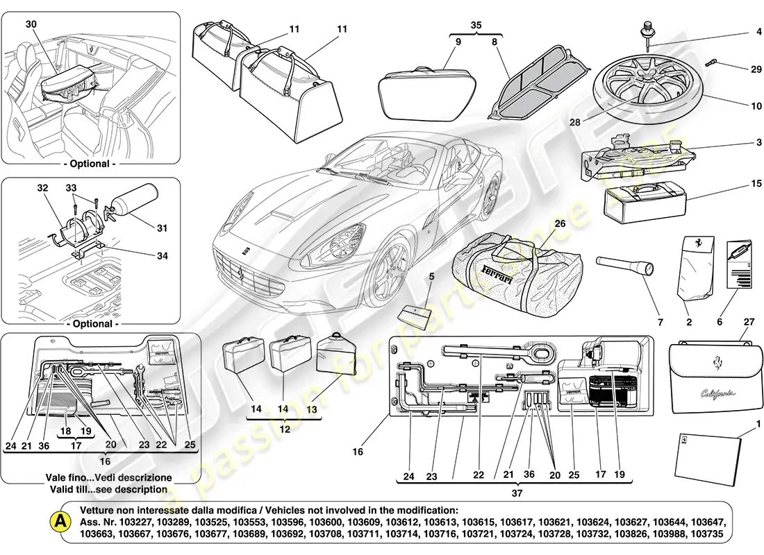 ferrari california (rhd) accesorios estandar diagrama de piezas