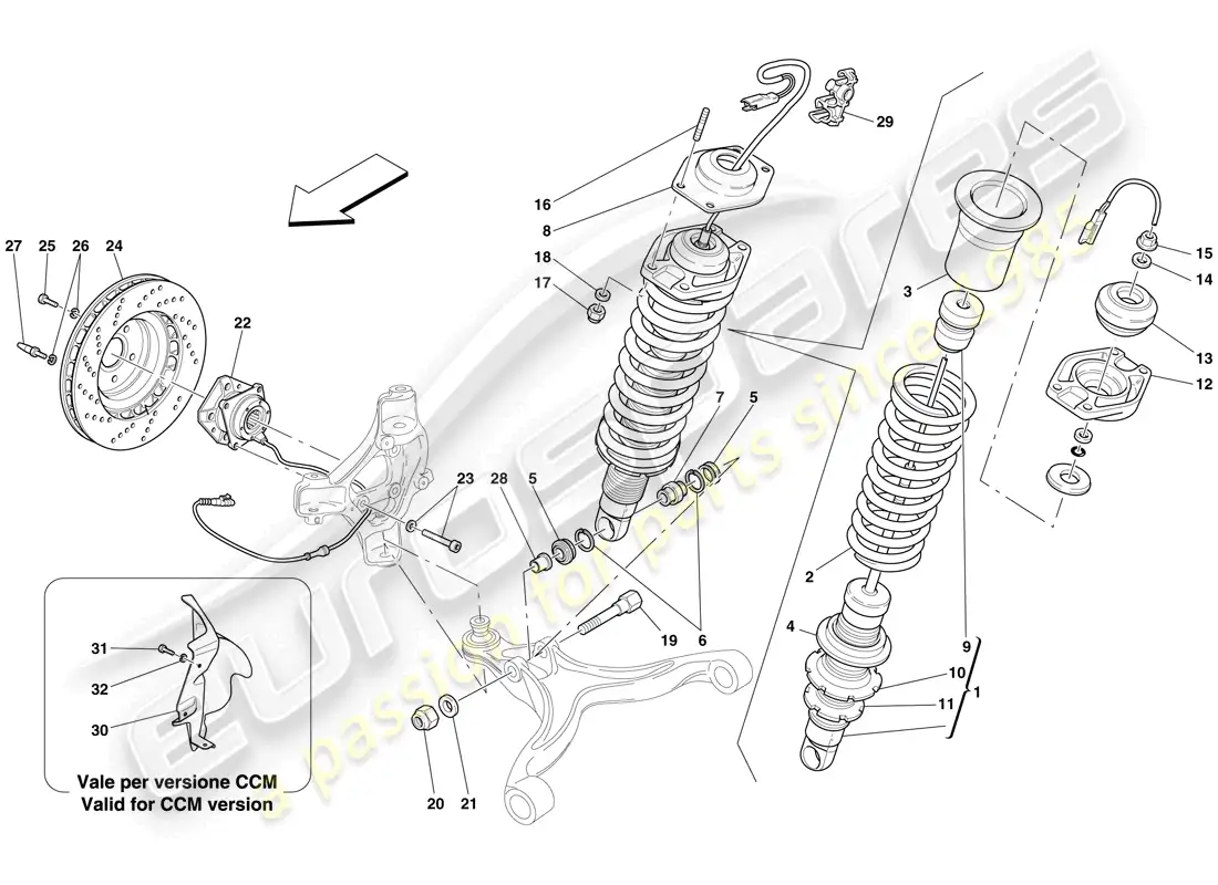 ferrari 612 scaglietti (europe) suspensión delantera - amortiguador y disco de freno diagrama de piezas