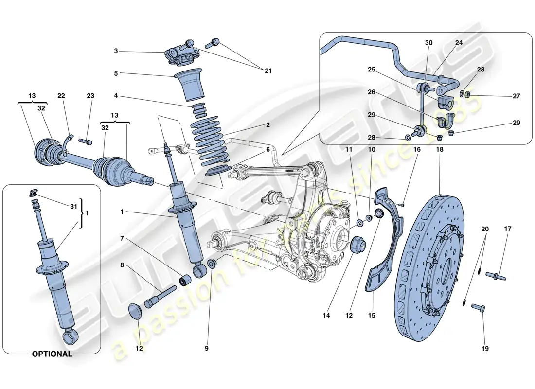 ferrari california t (rhd) suspensión trasera: amortiguador y disco de freno diagrama de piezas
