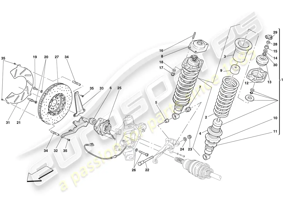 ferrari 599 gto (rhd) suspensión trasera: amortiguador y disco de freno diagrama de piezas