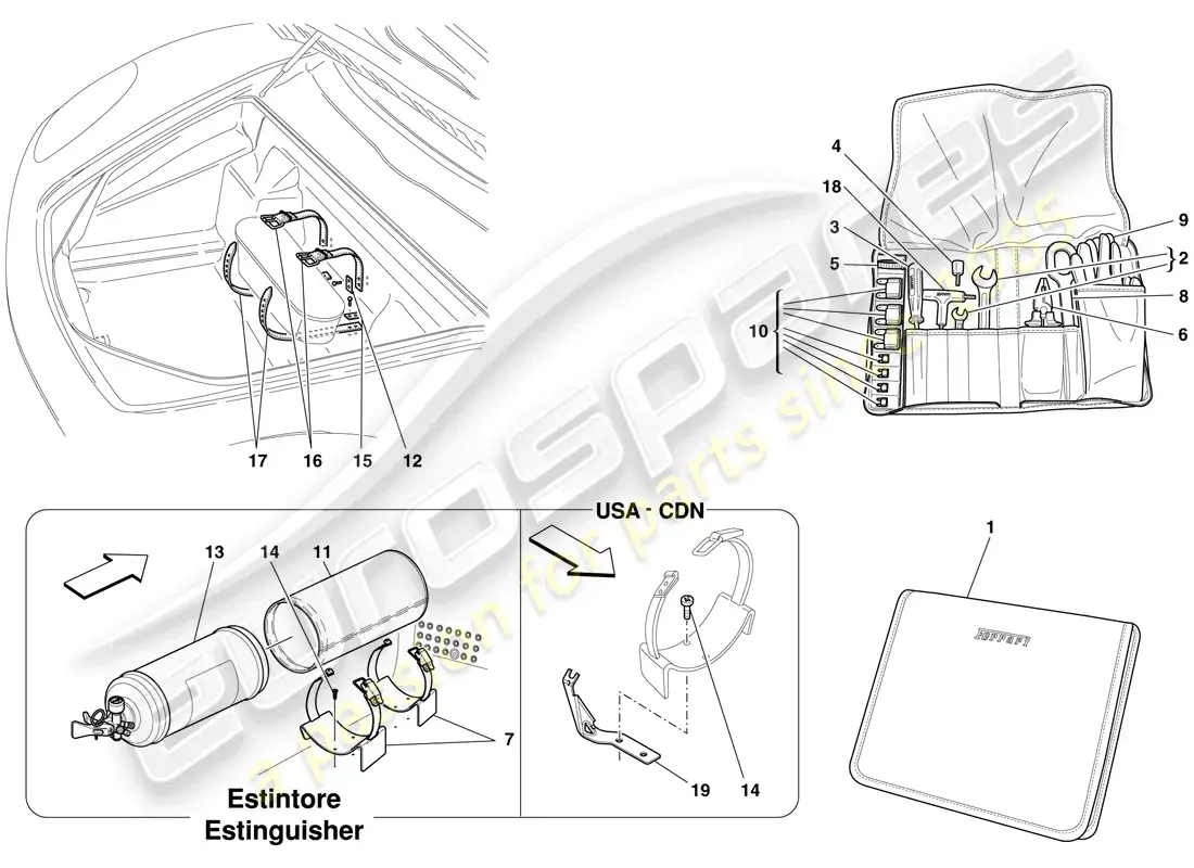 ferrari f430 scuderia spider 16m (usa) herramientas y accesorios suministrados con el vehículo diagrama de piezas