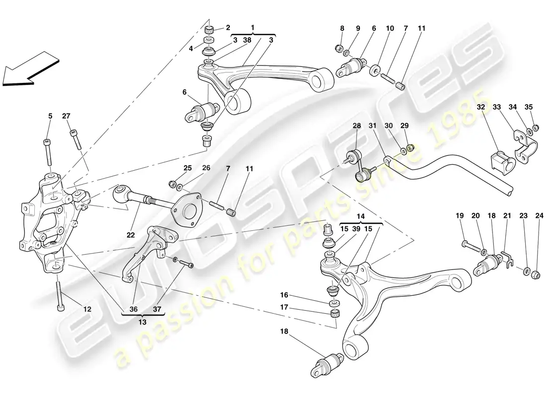ferrari 599 gto (rhd) suspensión trasera - brazos y barra estabilizadora diagrama de piezas