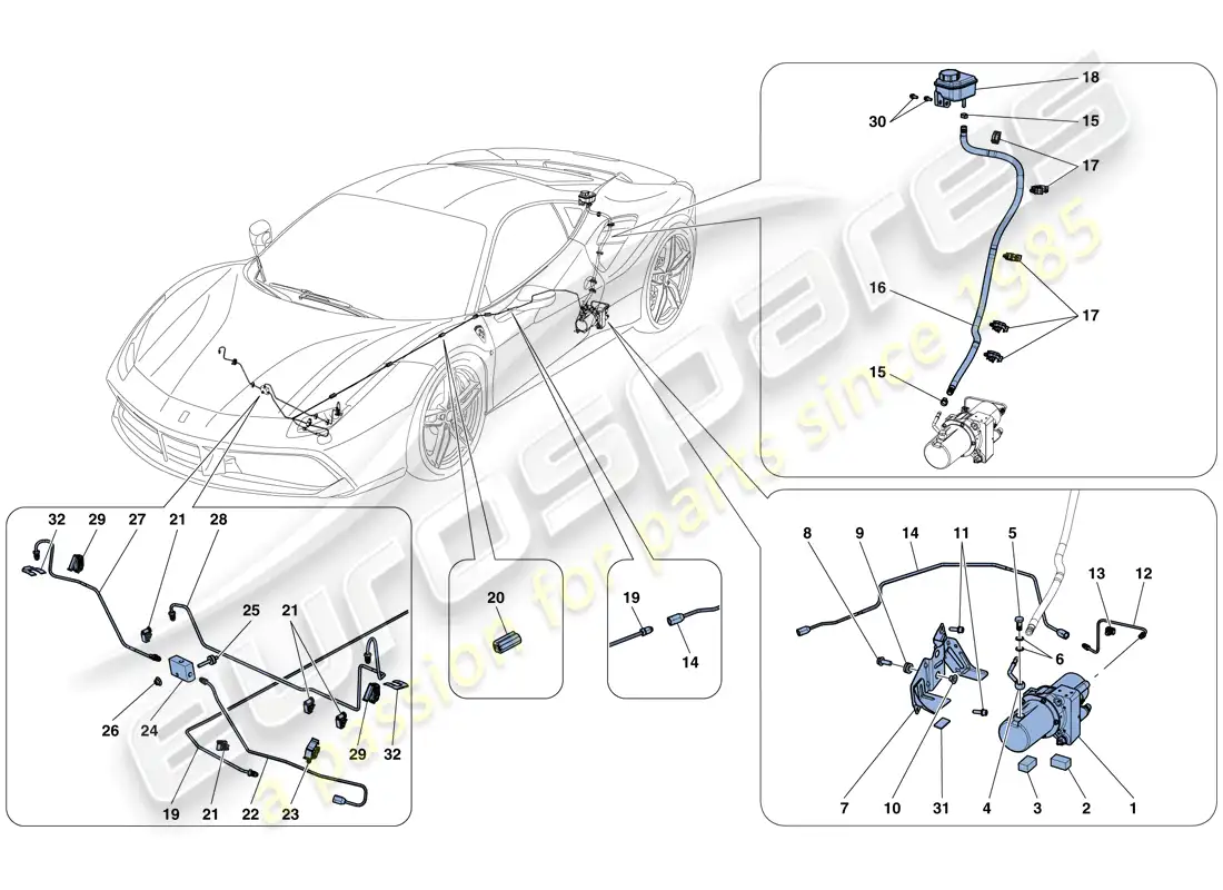 ferrari 488 gtb (rhd) sistema de elevación de vehículos diagrama de piezas