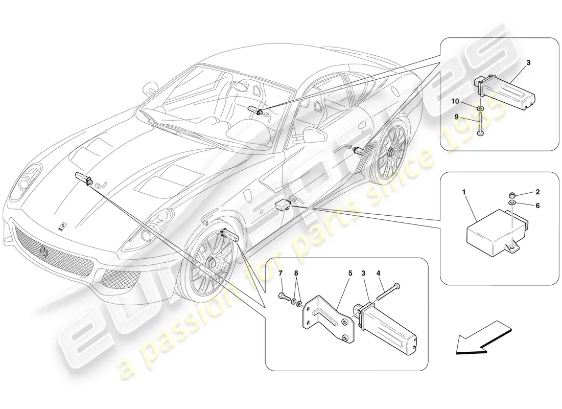 ferrari 599 gto (rhd) sistema de control de presión de neumáticos diagrama de piezas