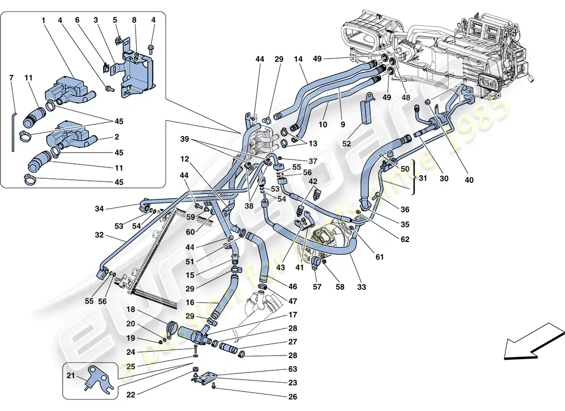 ferrari ff (europe) sistema de ca - agua y freón diagrama de piezas