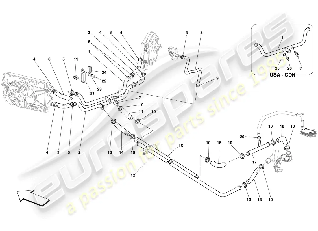 ferrari f430 scuderia (usa) sistema de refrigeración diagrama de piezas
