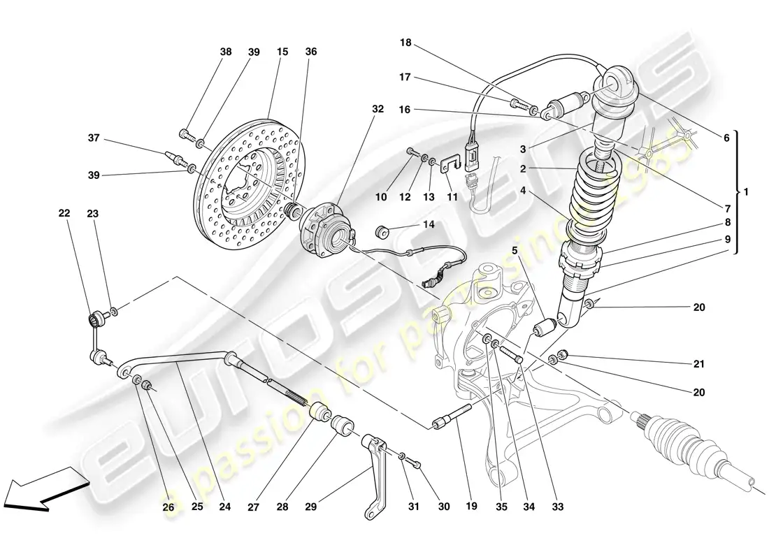 ferrari f430 scuderia (usa) suspensión trasera: amortiguador y disco de freno diagrama de piezas