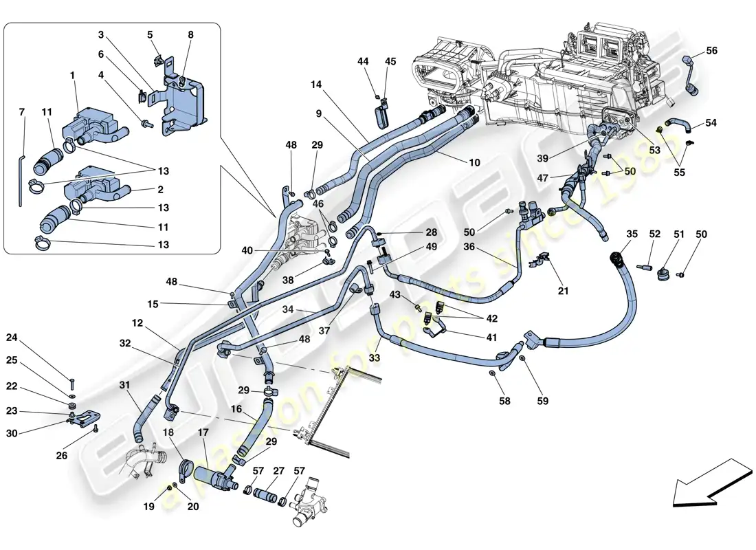ferrari f12 tdf (europe) sistema de ca - agua y freón diagrama de piezas