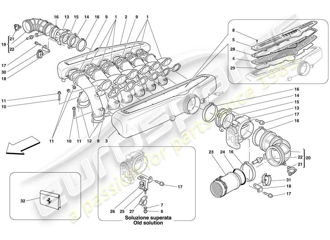 ferrari 599 gtb fiorano (europe) colector de admisión diagrama de piezas