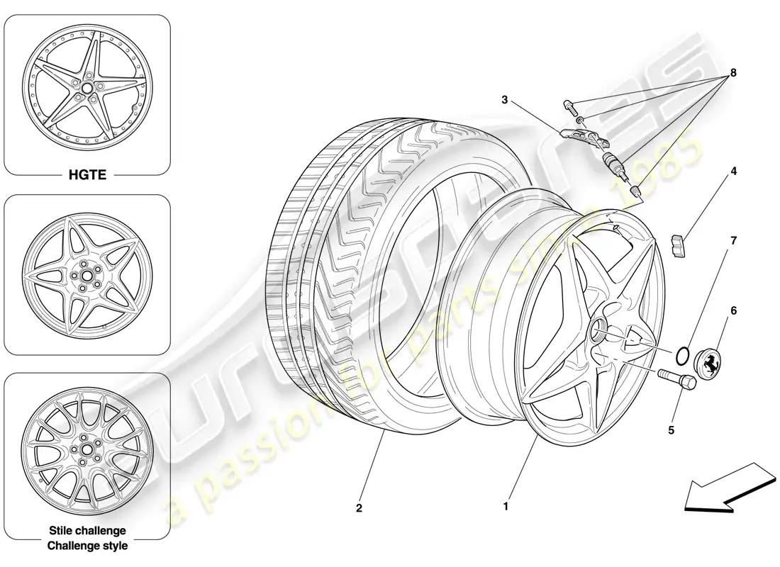ferrari 599 gtb fiorano (europe) ruedas diagrama de piezas