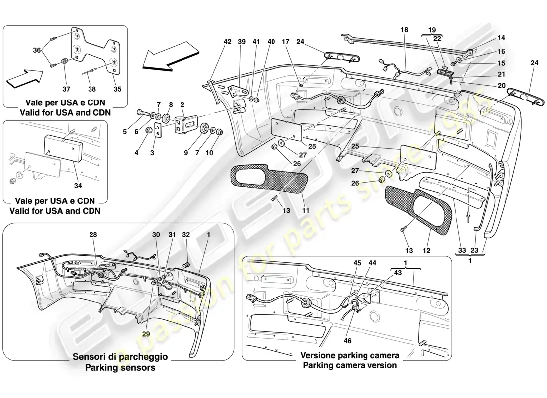 ferrari 612 scaglietti (rhd) parachoques trasero diagrama de piezas