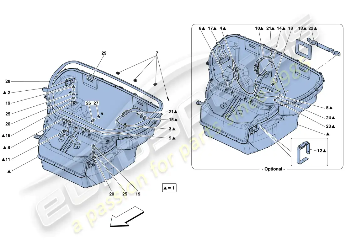ferrari 458 speciale (europe) adorno del compartimiento delantero diagrama de piezas