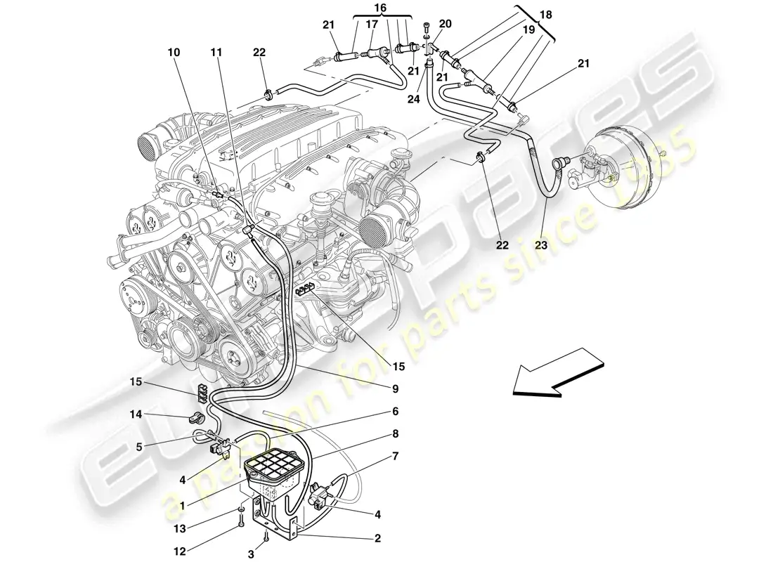 ferrari 612 sessanta (usa) sistema actuador neumático diagrama de piezas