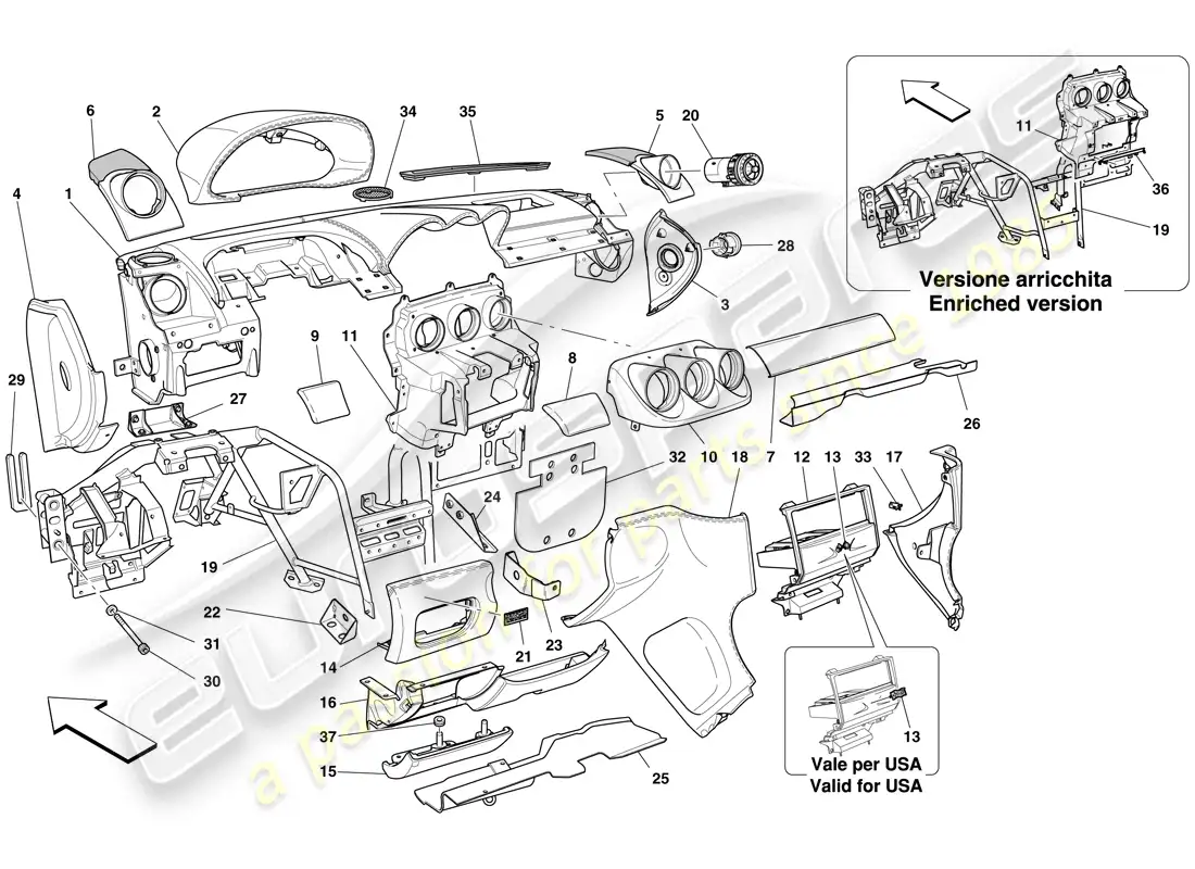 ferrari 612 sessanta (europe) panel diagrama de piezas
