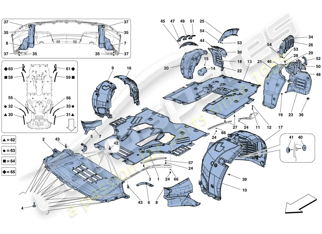 ferrari f12 tdf (usa) plato inferior plano y ruedas diagrama de piezas