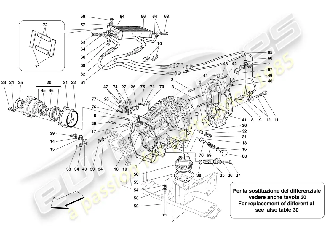 ferrari 599 sa aperta (europe) radiador de refrigeración de caja de diferencial y caja de cambios diagrama de piezas