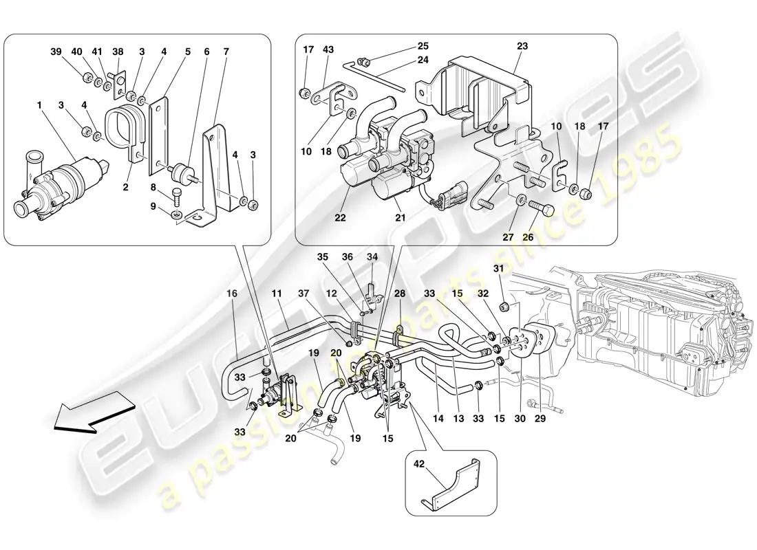 ferrari 599 sa aperta (rhd) sistema de ca - tuberías de agua diagrama de piezas