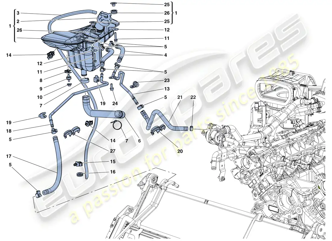 ferrari california t (europe) enfriamiento: tanque colector y tuberías diagrama de piezas