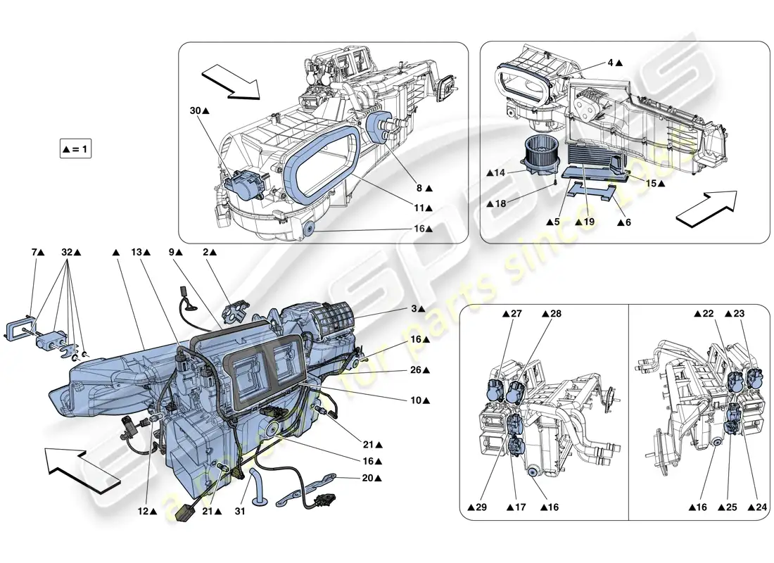 ferrari california t (rhd) unidad evaporadora diagrama de piezas