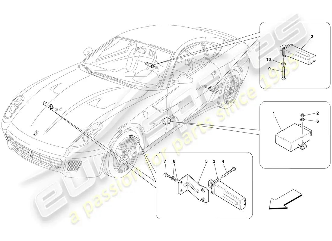 ferrari 599 gtb fiorano (europe) sistema de control de presión de neumáticos diagrama de piezas