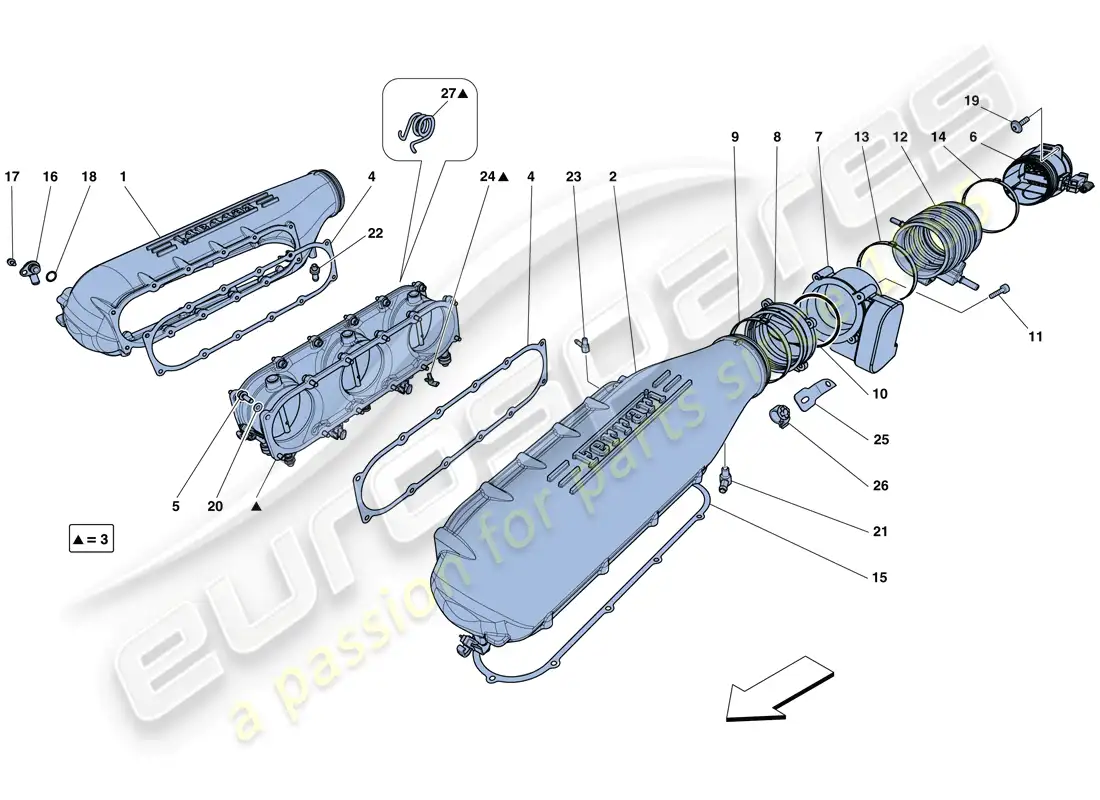 ferrari 458 spider (europe) tapa del colector de admisión diagrama de piezas