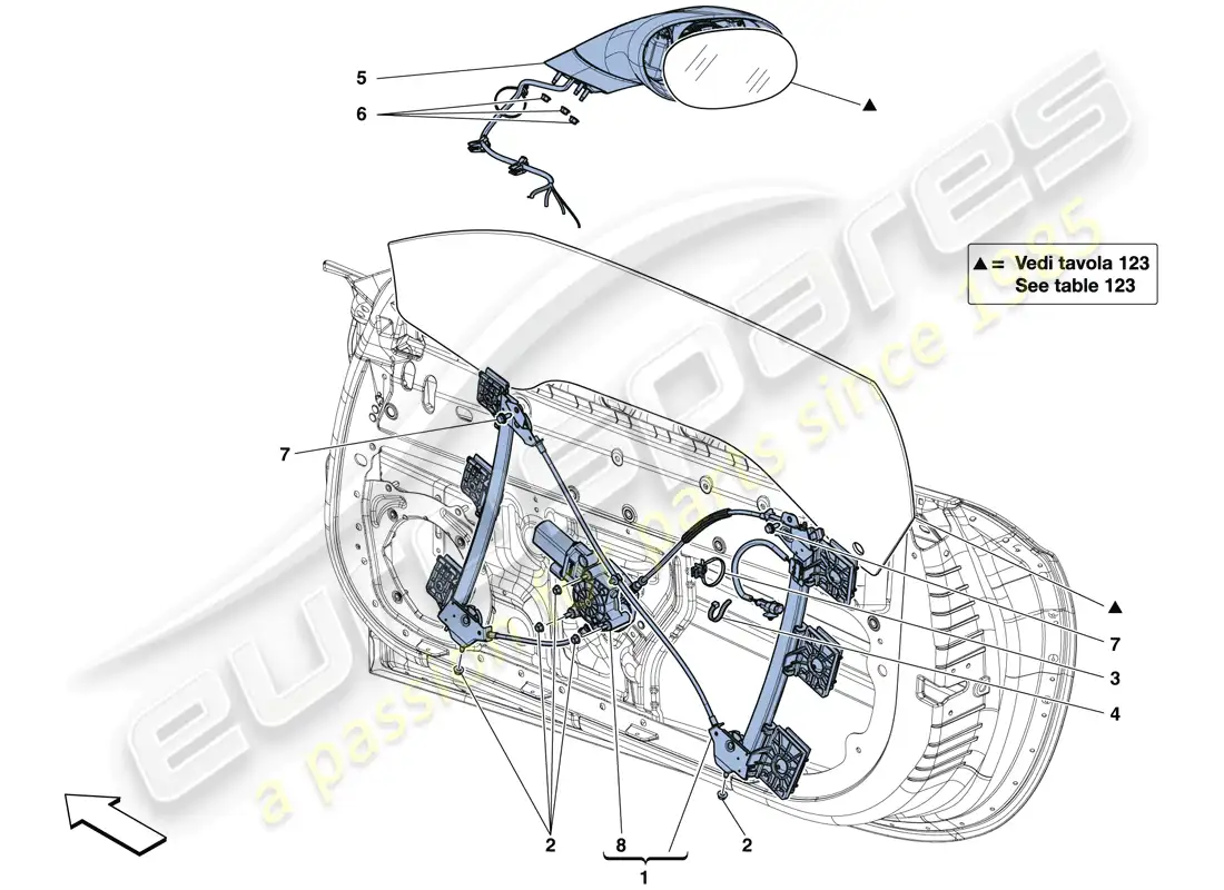 ferrari california t (europe) puertas - ventana eléctrica y espejo retrovisor diagrama de piezas