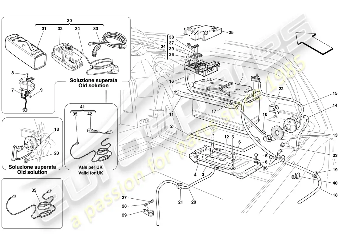 ferrari 599 gtb fiorano (europe) batería diagrama de piezas