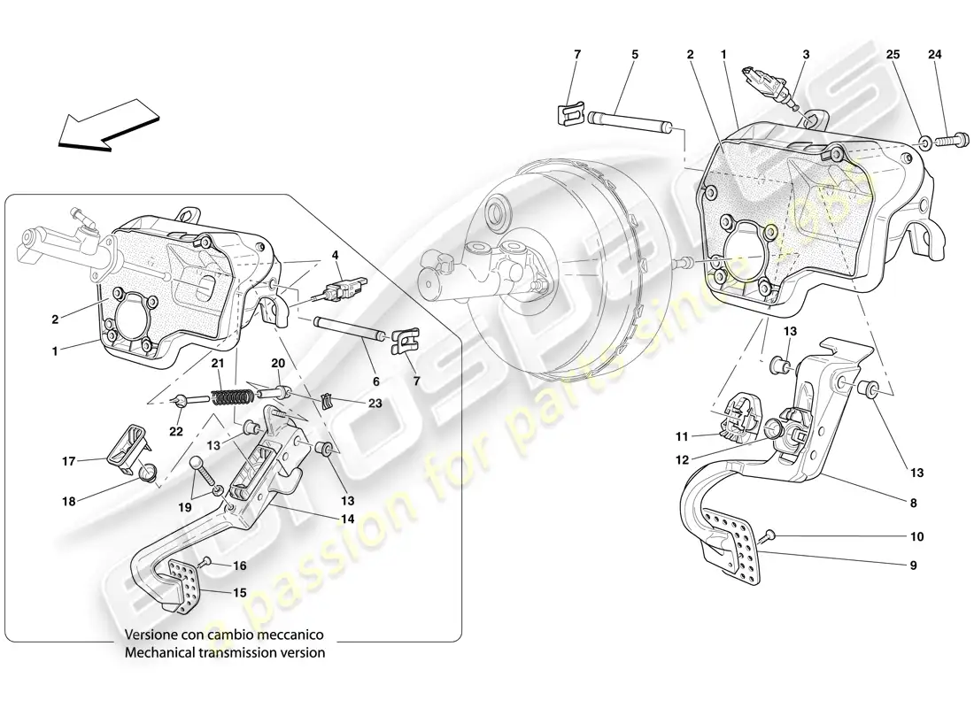 ferrari 599 gtb fiorano (europe) pedalera diagrama de piezas