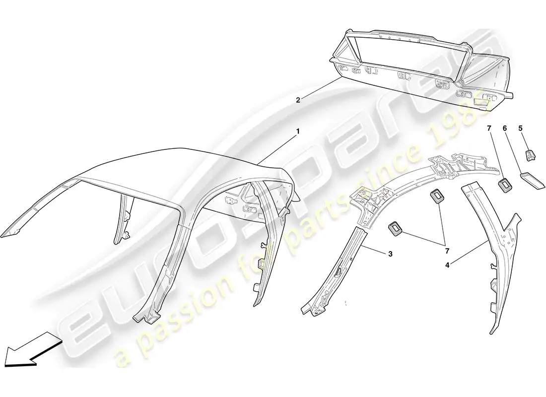 ferrari f430 coupe (rhd) estructura del tejado diagrama de piezas