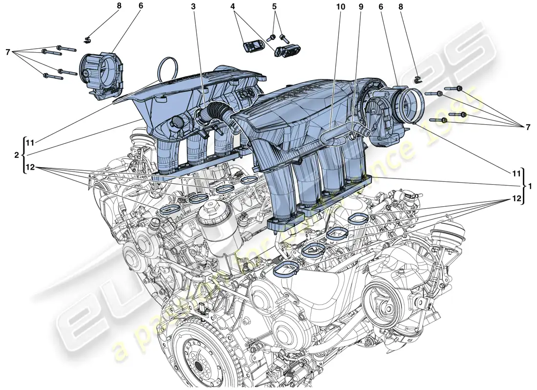ferrari 488 gtb (rhd) colector de admisión diagrama de piezas