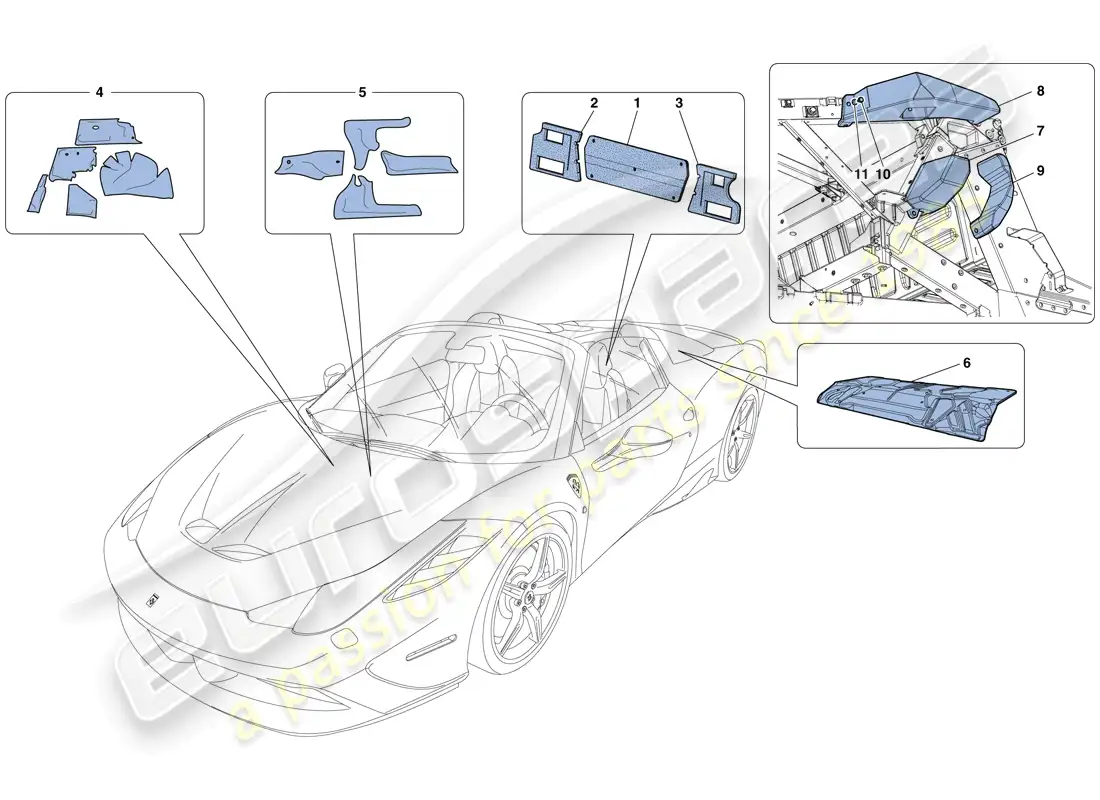 ferrari 458 speciale aperta (rhd) aislamiento diagrama de piezas
