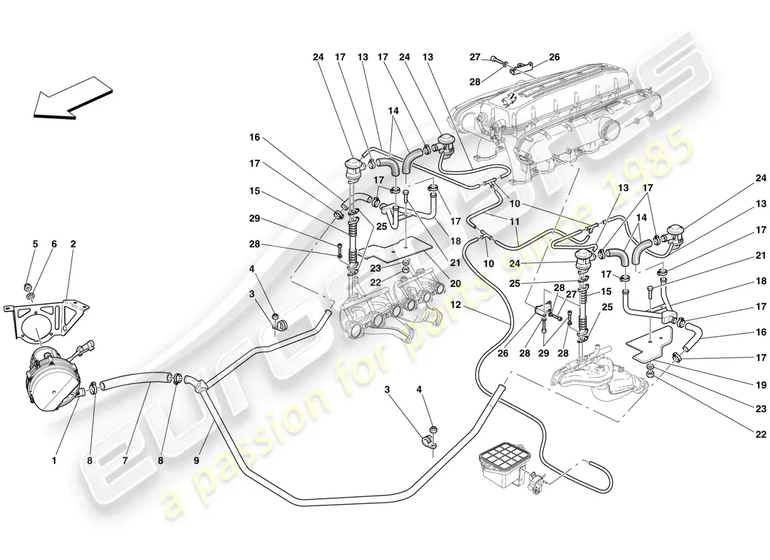 ferrari 612 sessanta (usa) sistema de aire secundario diagrama de piezas