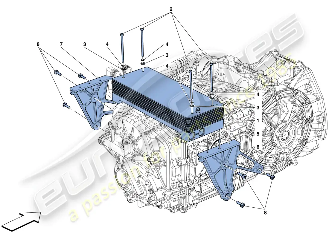 ferrari 488 spider (rhd) radiadores de refrigeración del aceite de la caja de cambios diagrama de piezas